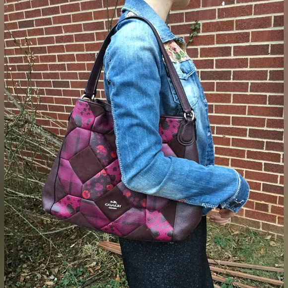 SOLD!! Coach Edie 31 Canyon Quilt Patchwork Cyclamen~OXBLOOD CALICO PRAIRIE~RARE - Picture 3 of 16